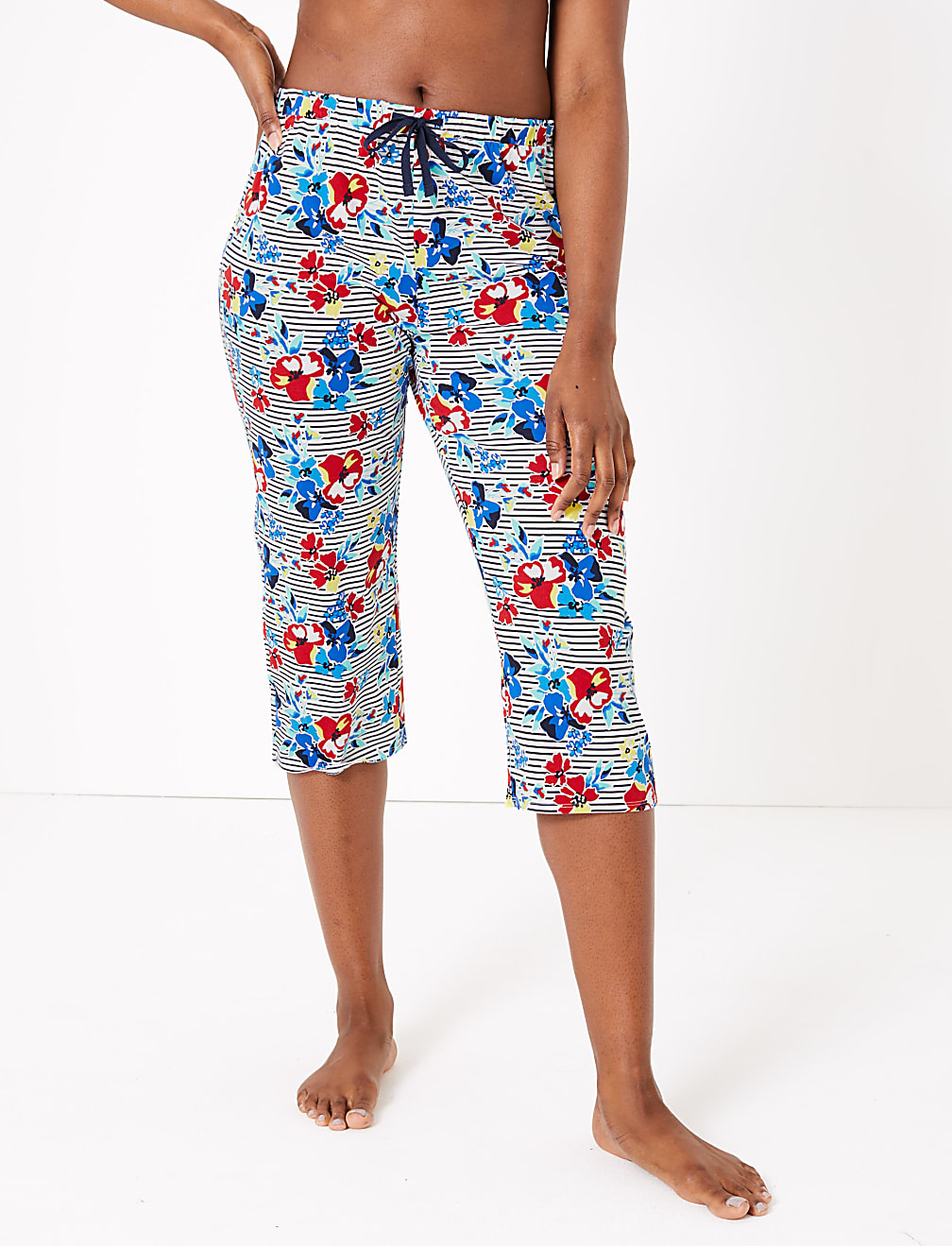 Cotton Floral Print Cropped Pyjama Bottoms