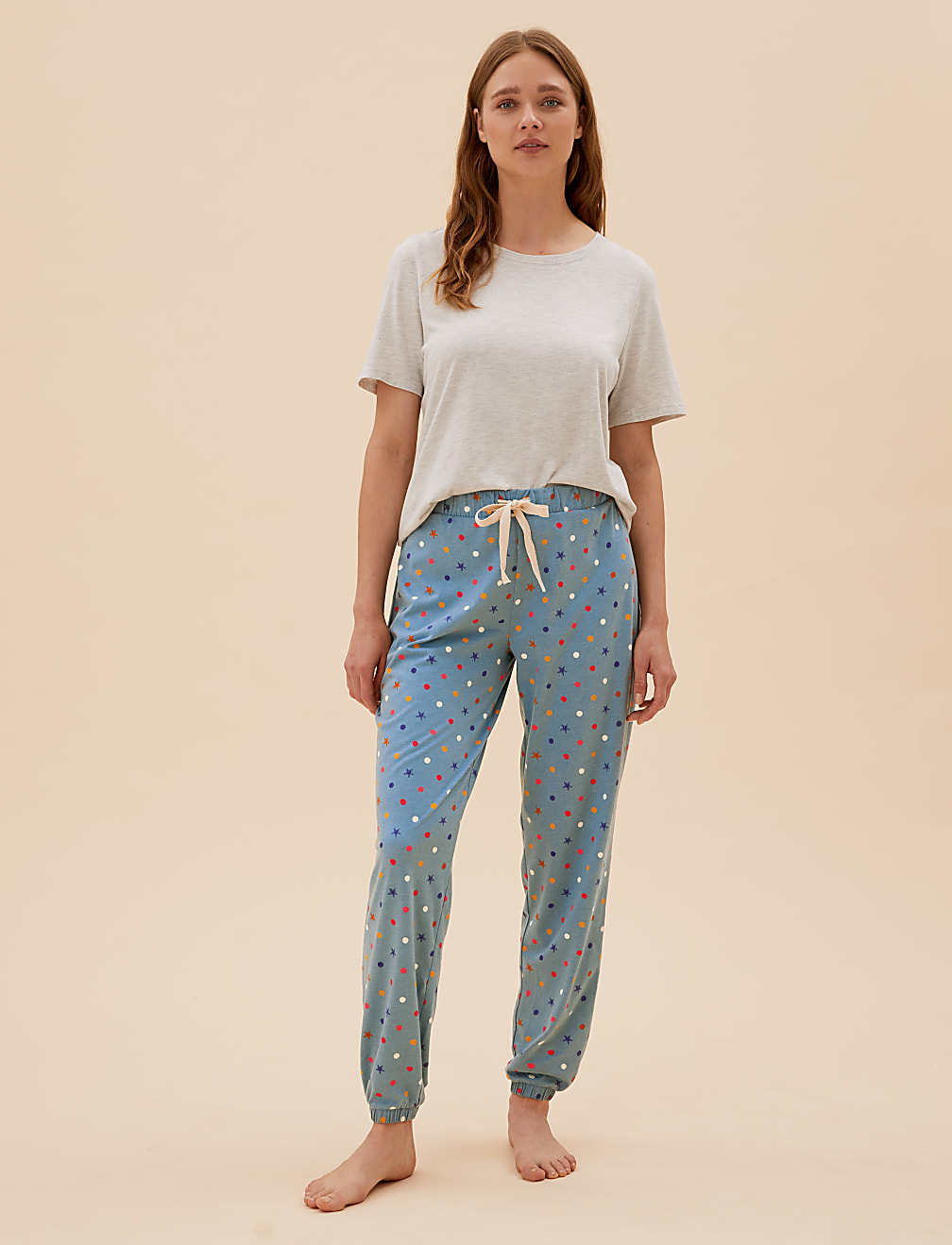 Cotton Spot Print Cuff Joggers