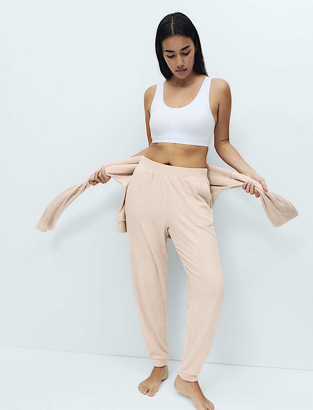 Ribbed Cuffed Hem Pyjama Bottoms