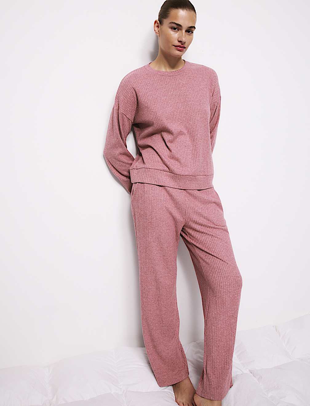 Ribbed Wide Leg Pyjama Bottoms