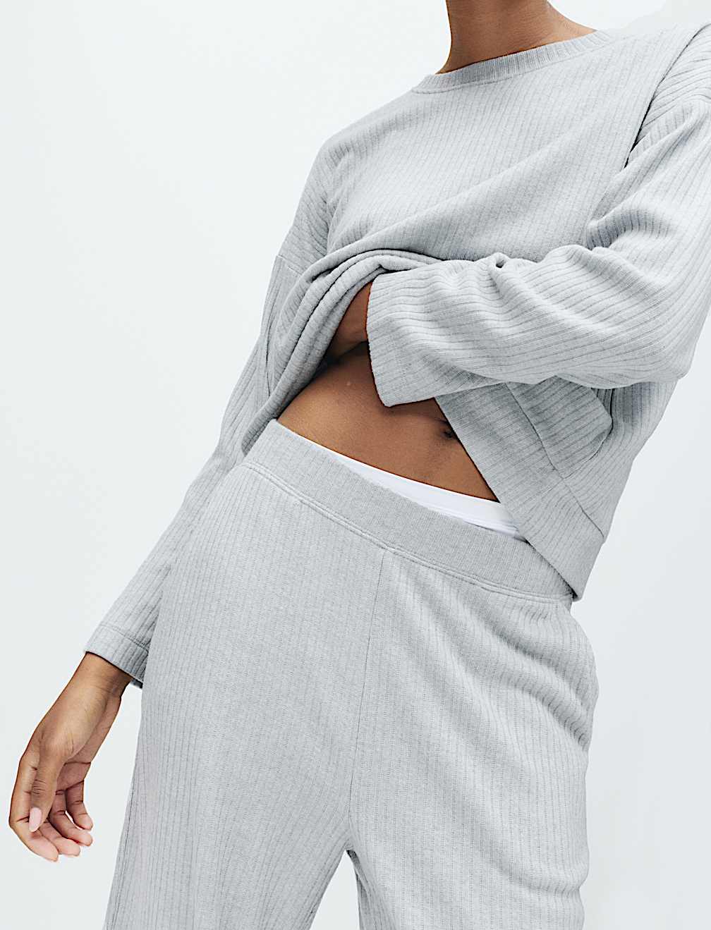 Ribbed Wide Leg Pyjama Bottoms