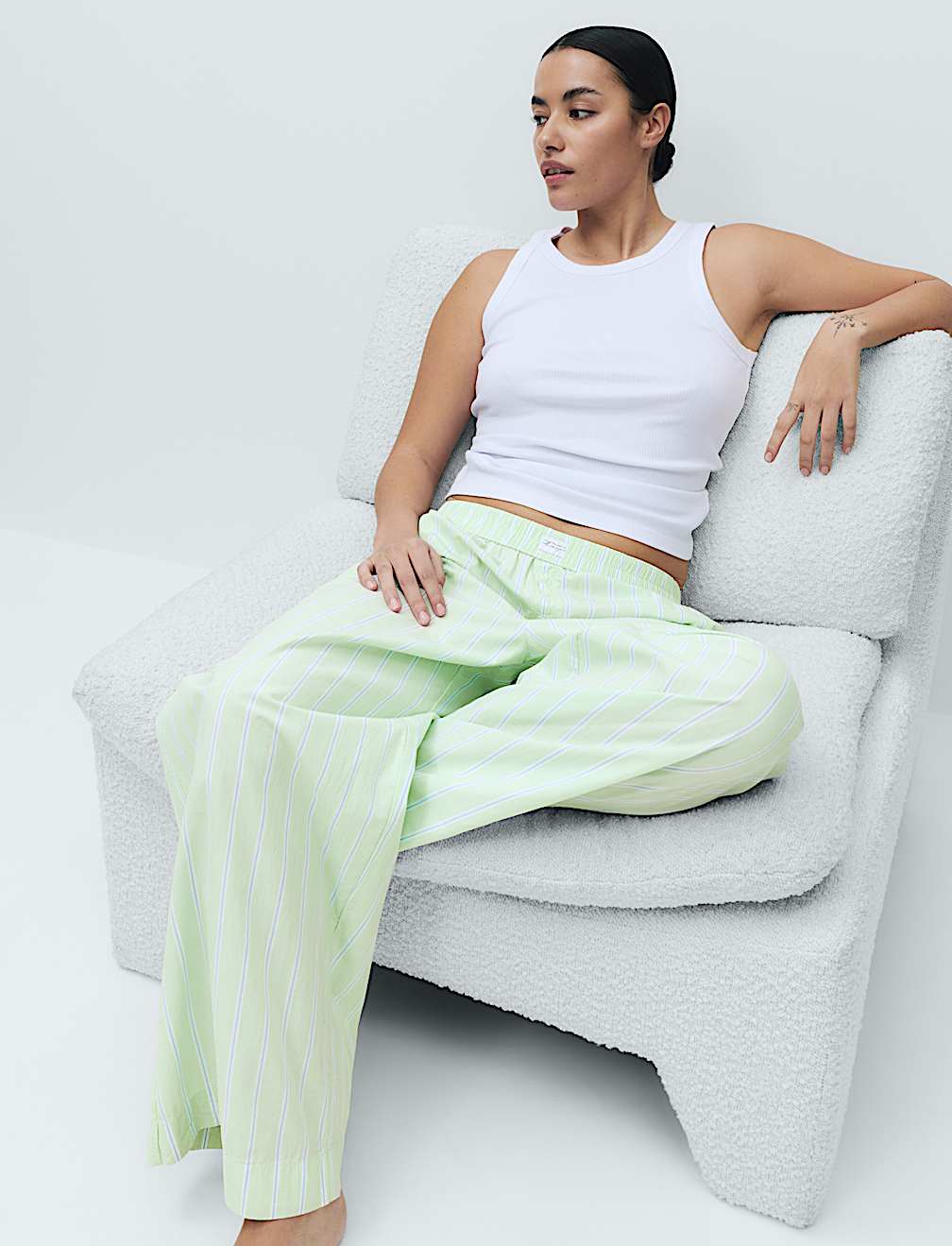 Pure Cotton Striped Wide Leg Pyjama Bottoms