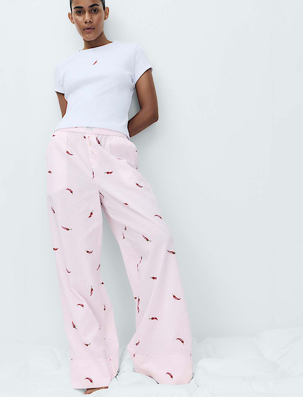 Cotton Modal Seersucker Chilli Pyjama Bottoms