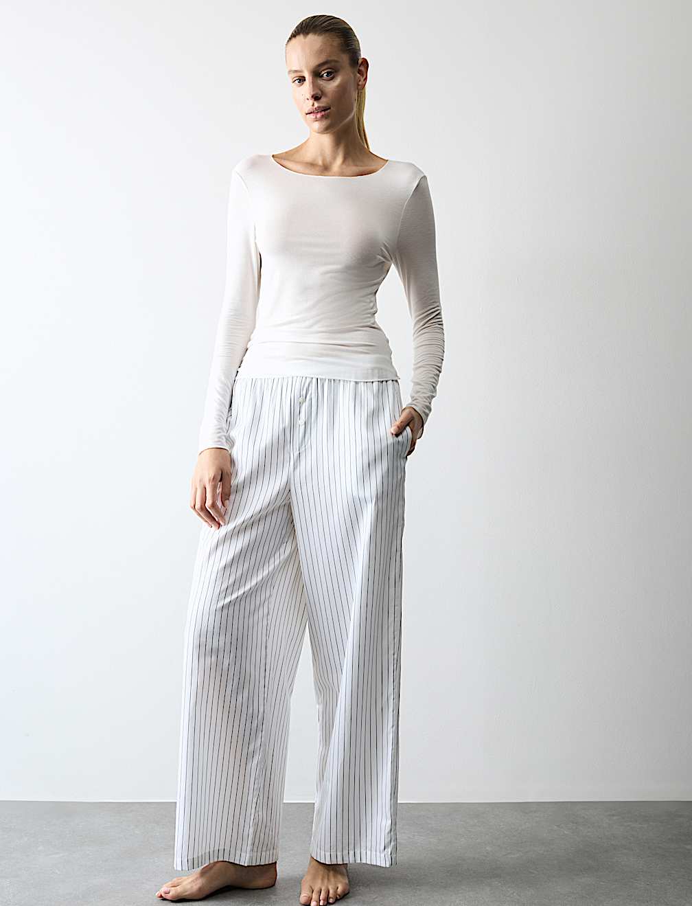 Pure Cotton Striped Wide Leg Pyjama Bottoms