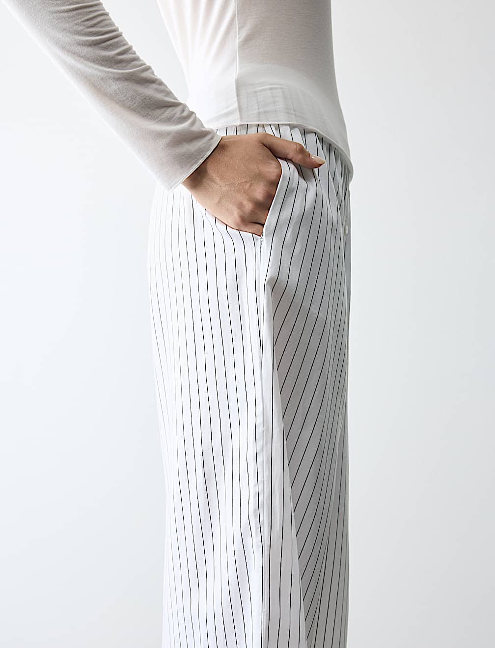 Pure Cotton Striped Wide Leg Pyjama Bottoms