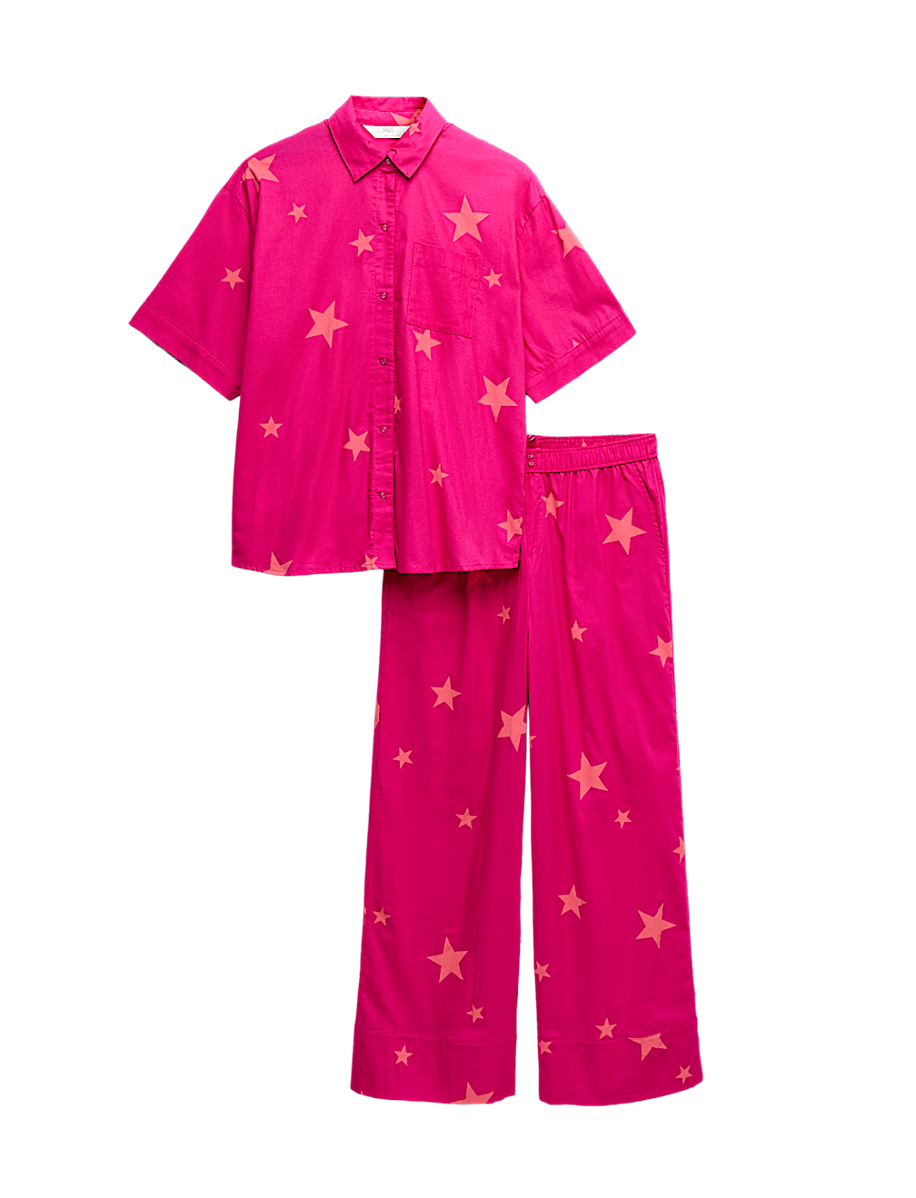 Pure Cotton Star Print Collared Pyjama Set