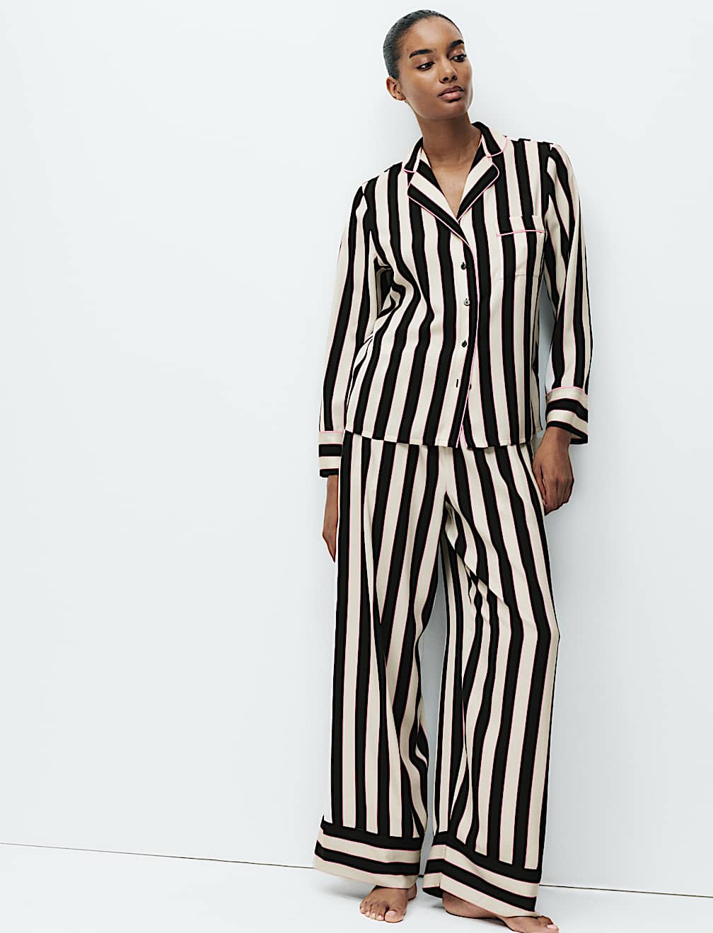 Satin Striped Pyjama Set with Eye Mask