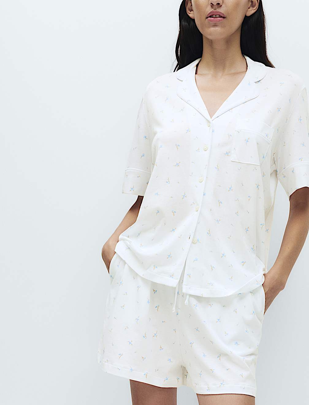 Cotton Modal Printed Revere Shortie Set