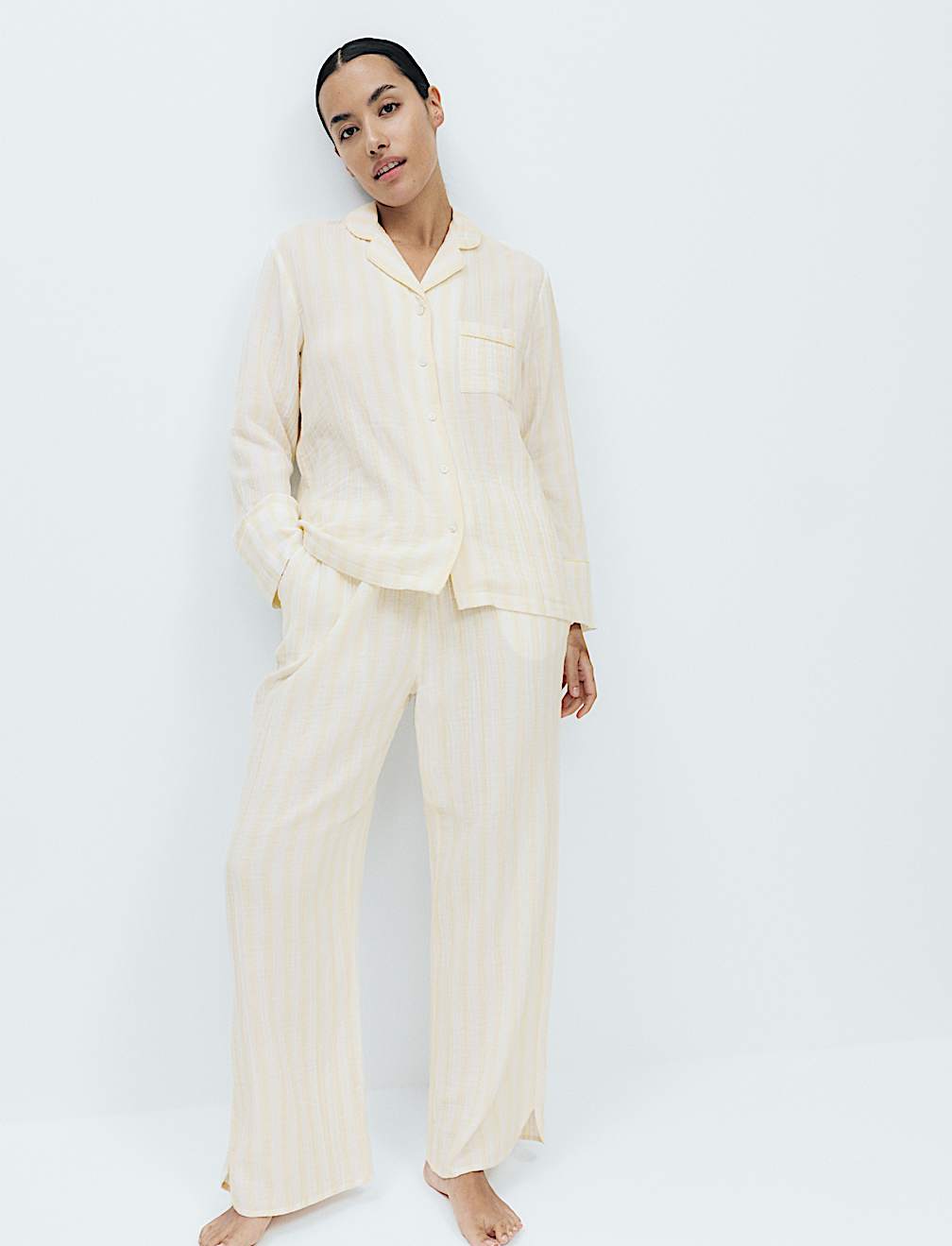 Muslin Striped Revere Pyjama Set