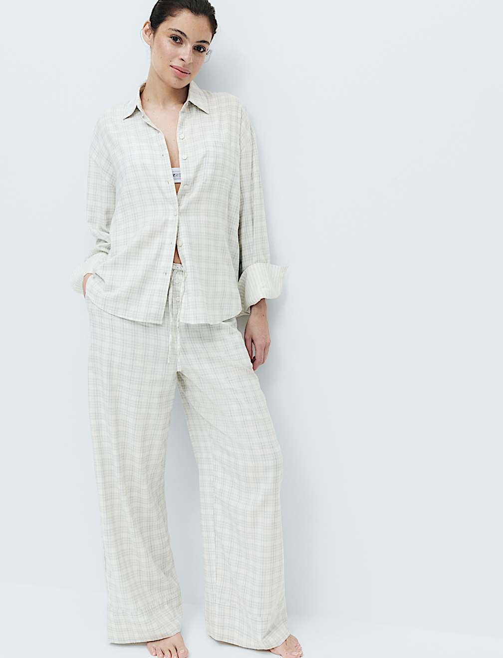 Brushed Cotton Blend Checked Pyjama Set