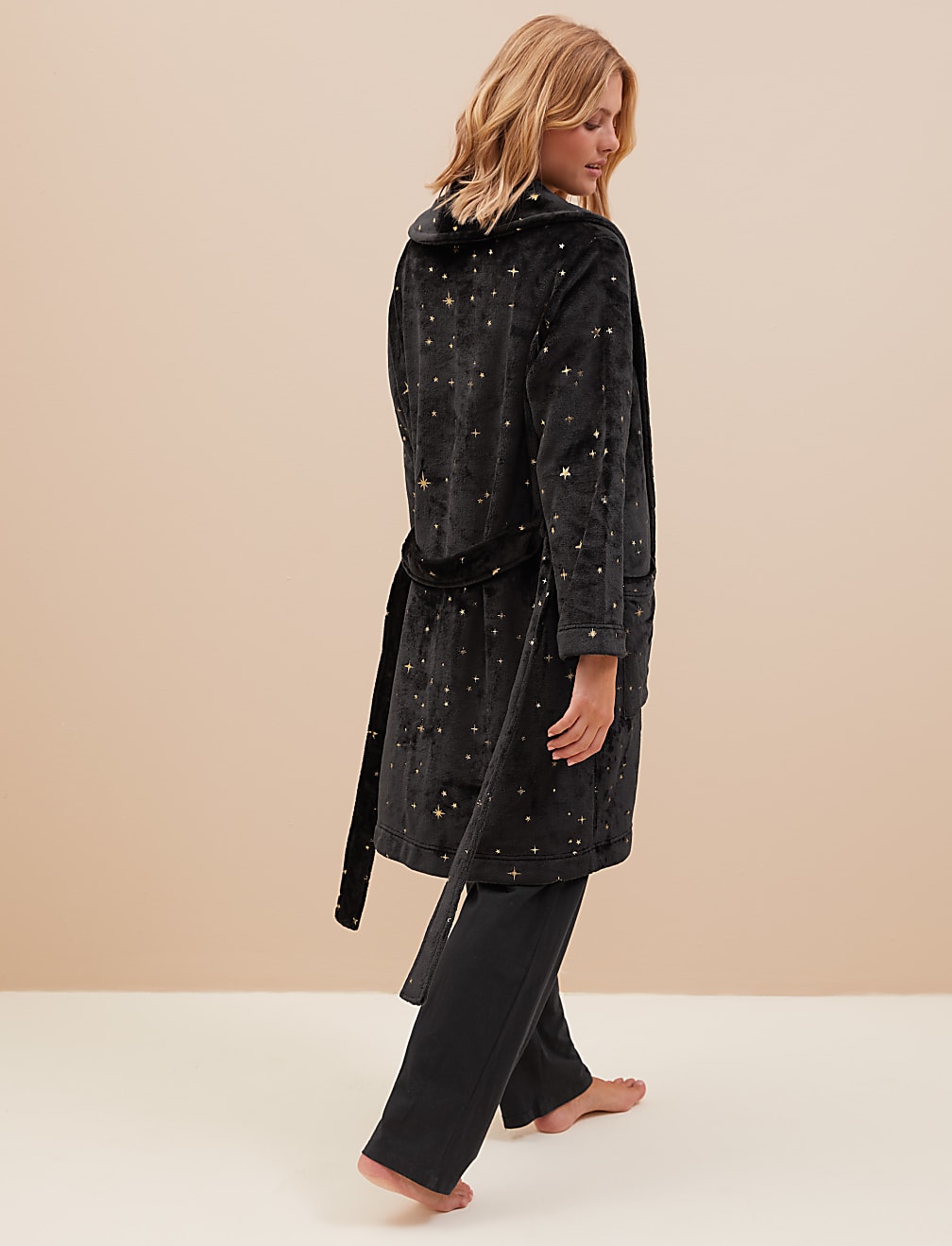Fleece Star Print Short Dressing Gown