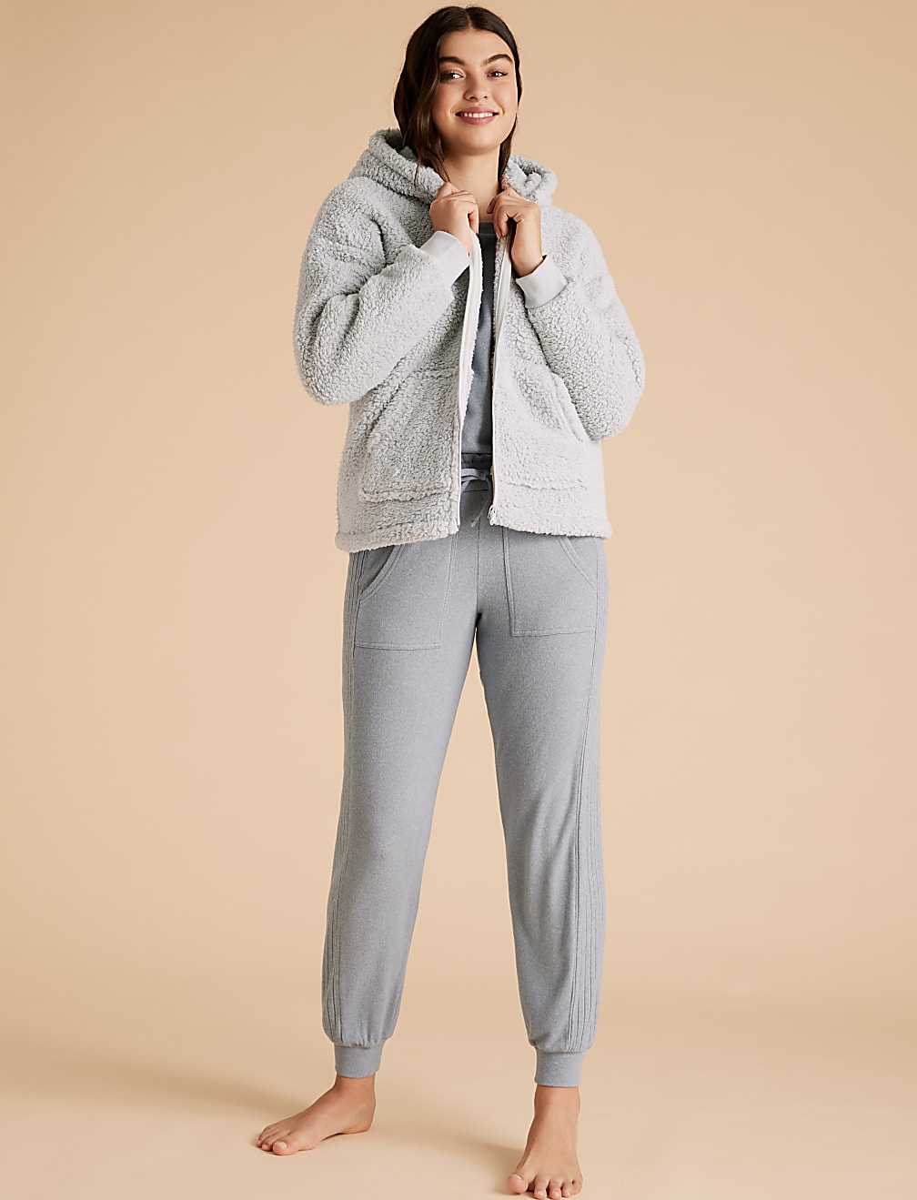 Teddy Fleece Hooded Zip Up Jacket