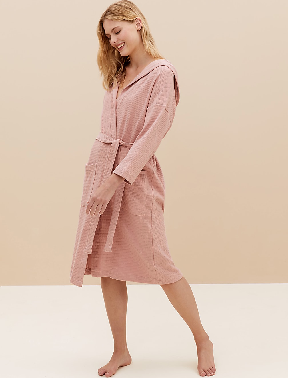 Jersey Waffle Long Dressing Gown