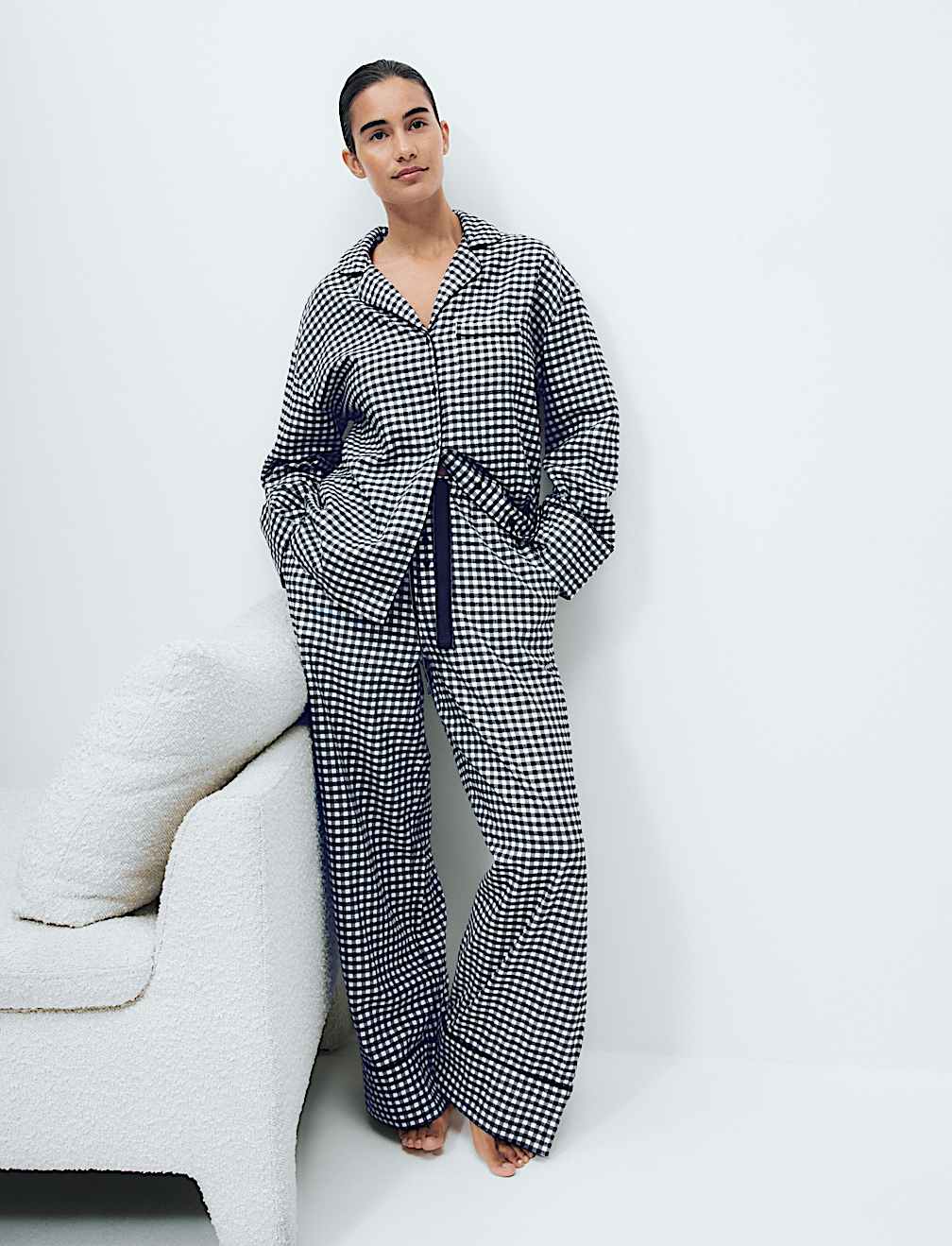 Pure Cotton Gingham Revere Pyjama Set