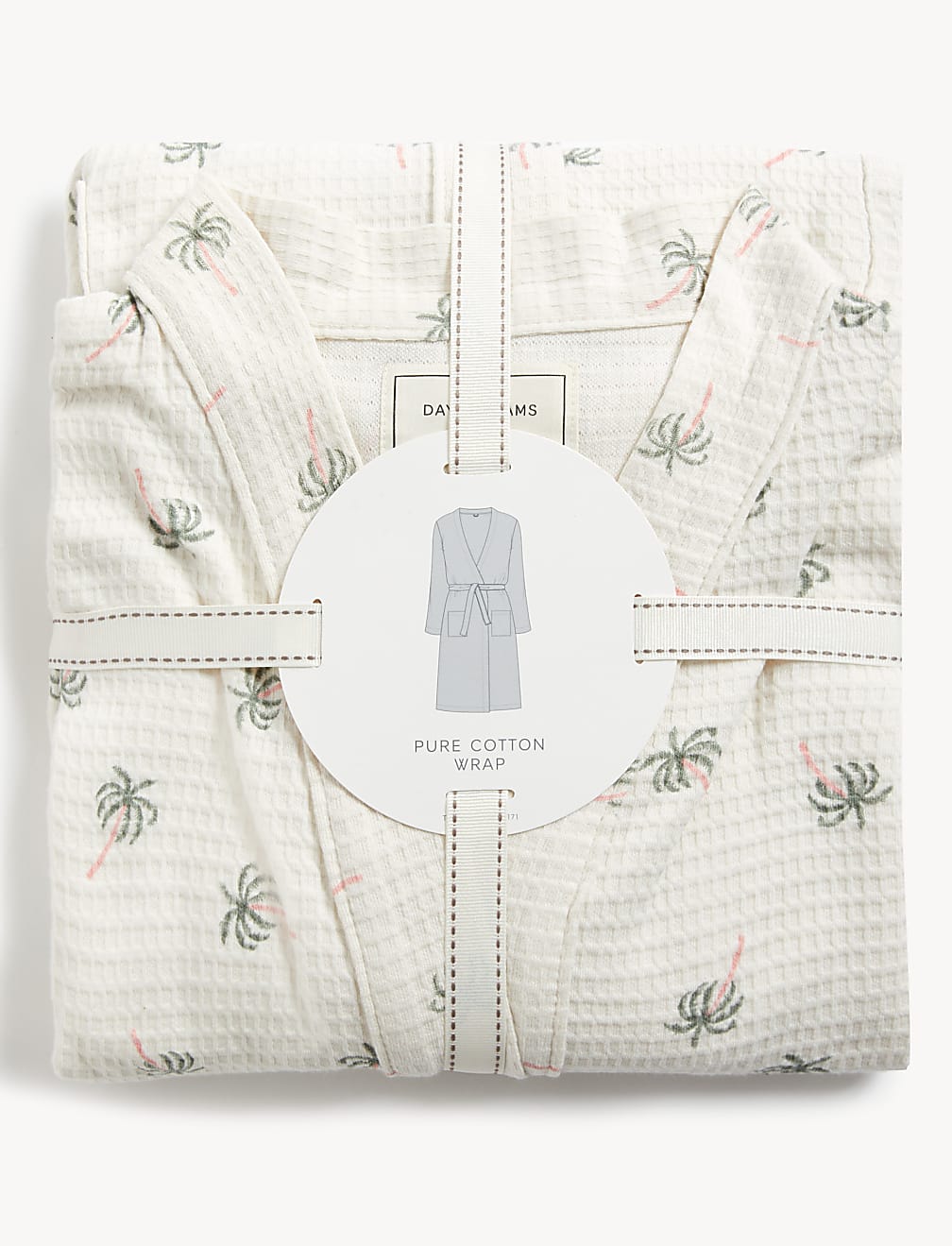 Pure Cotton Waffle Palm Print Dressing Gown