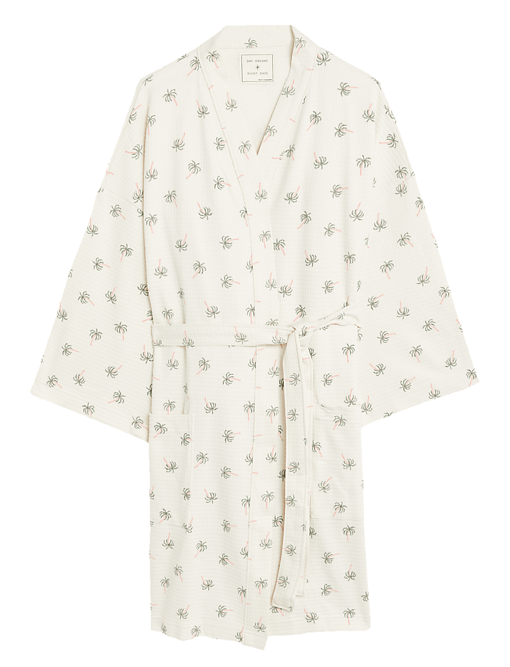 Pure Cotton Waffle Palm Print Dressing Gown