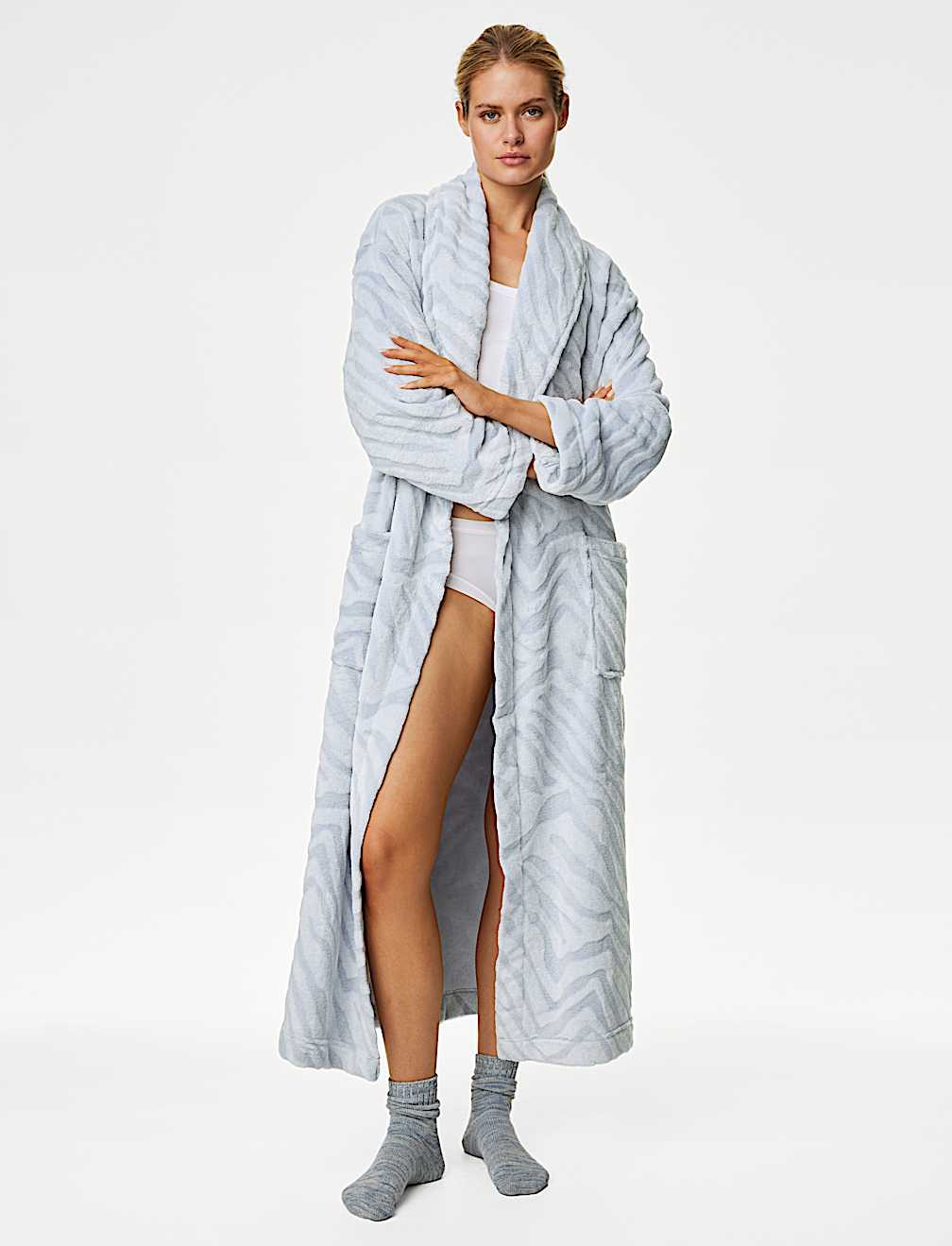 Fleece Animal Print Long Dressing Gown