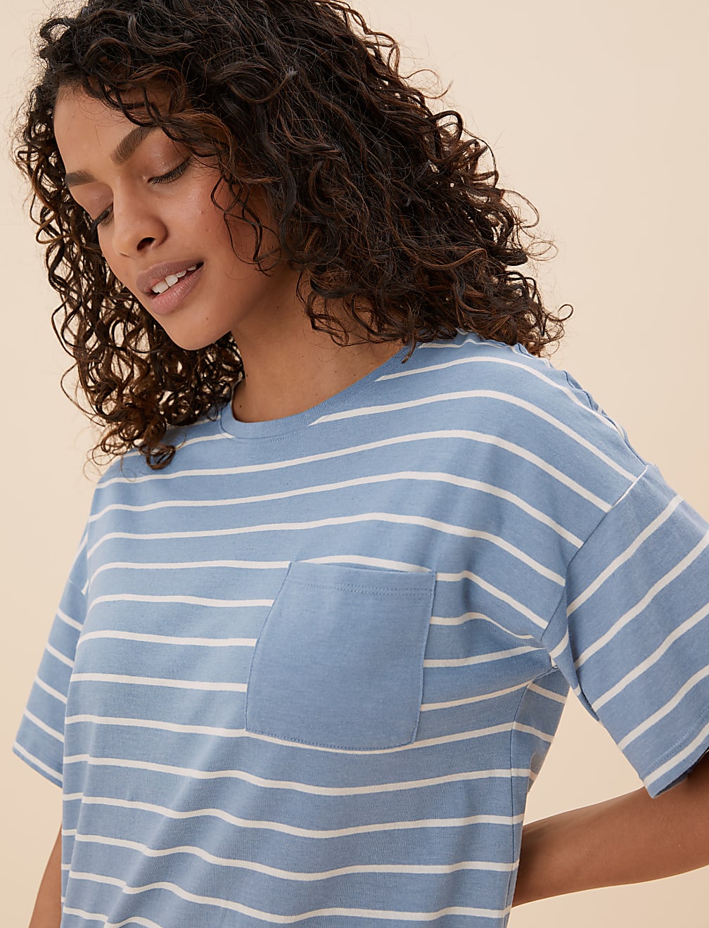 Cotton Striped Short Nightdress