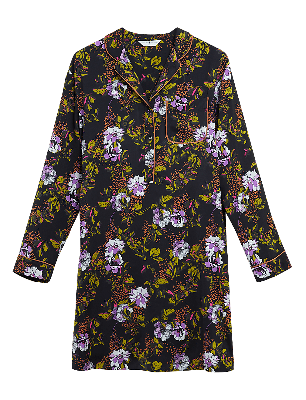 Satin Floral Short Nightshirt
