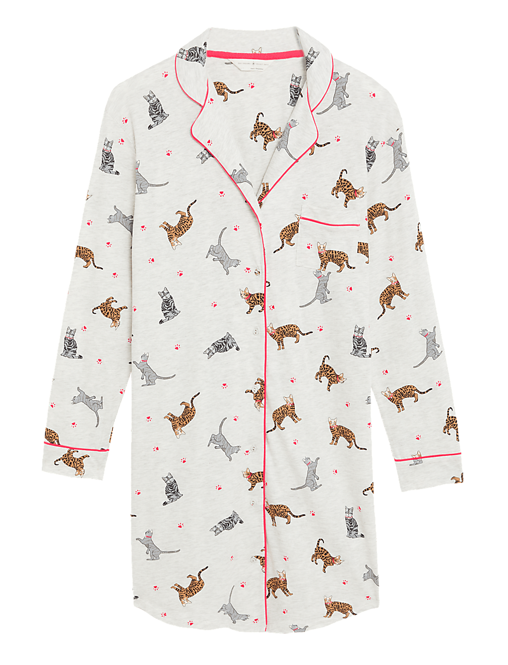 Cotton Rich Cat Print Short Nightshirt