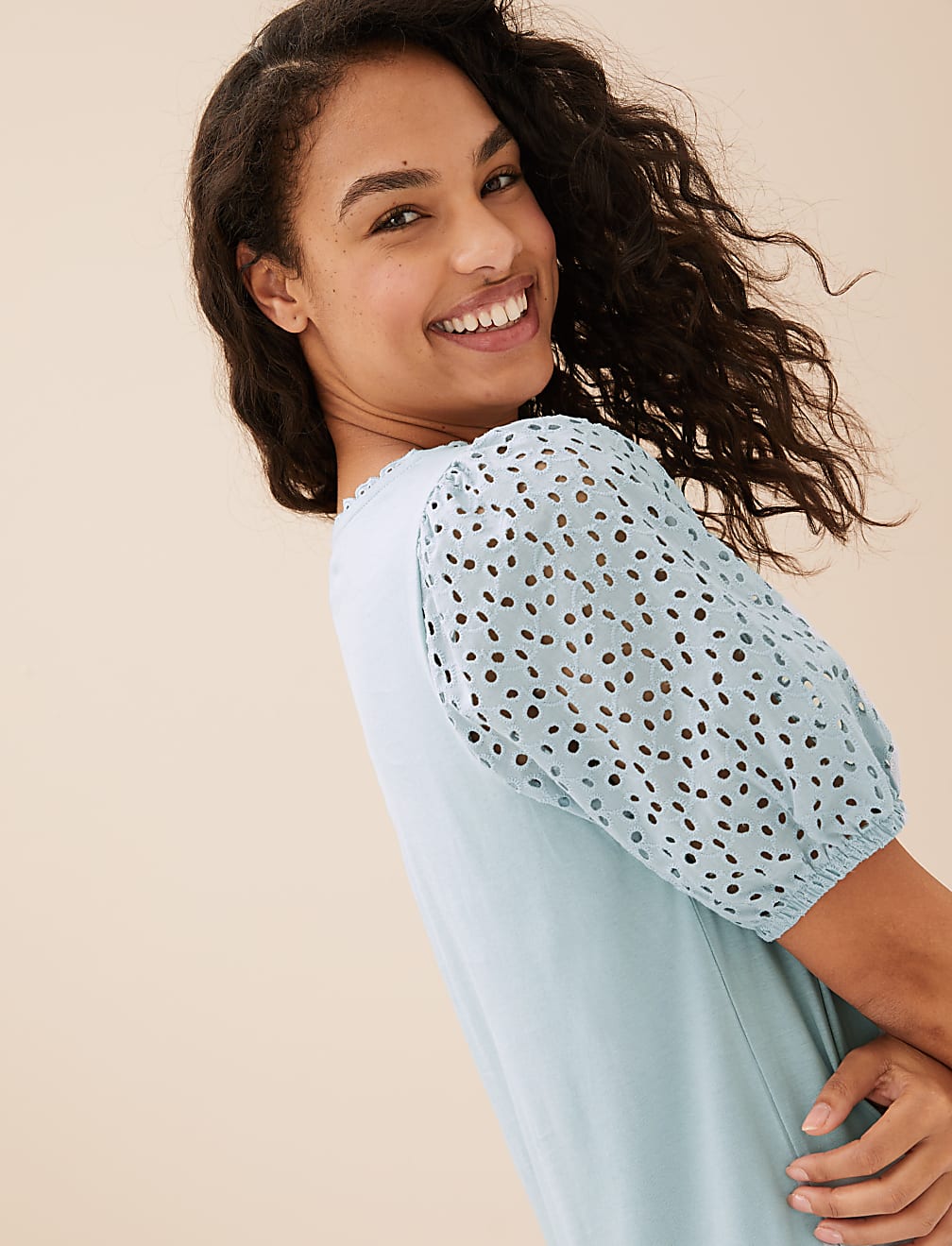 Pure Cotton Broderie Trim Short Nightdress