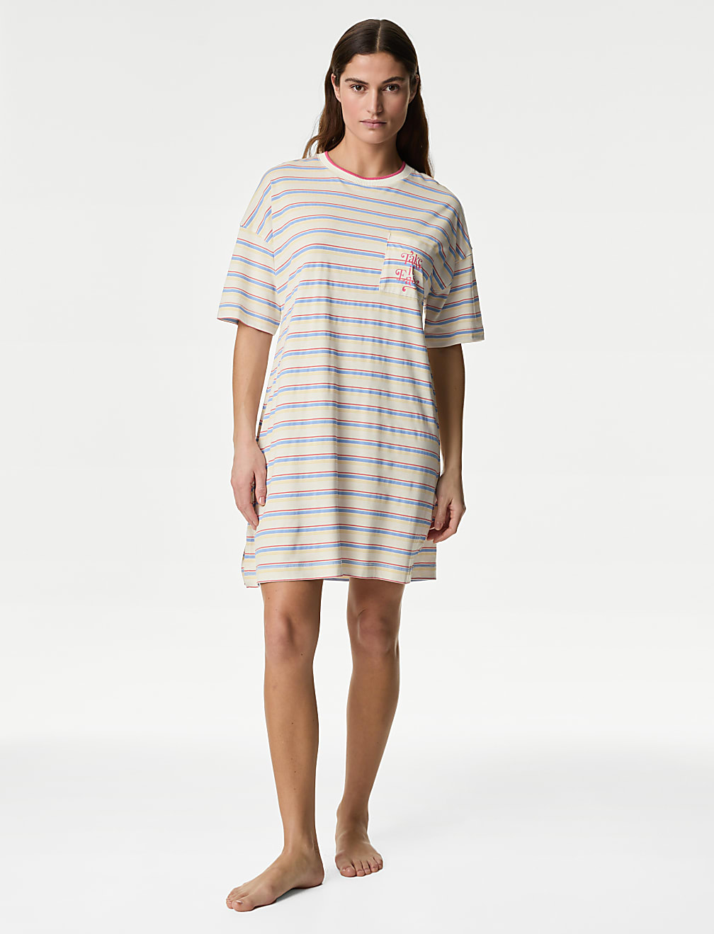 Cotton Modal Slogan Striped Nightdress