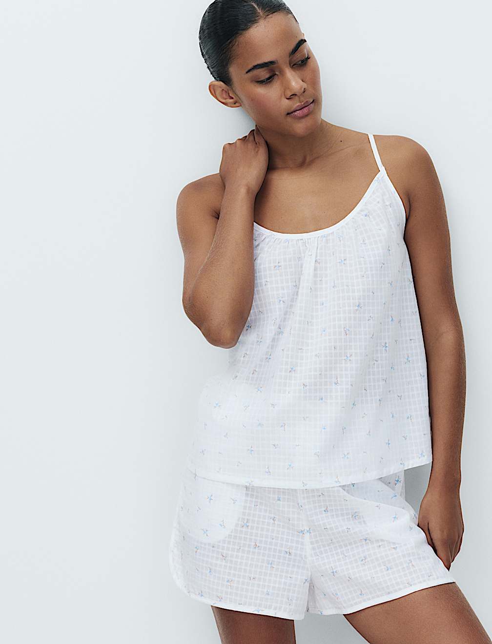 Pure Cotton Floral Grid Check Pyjama Shorts