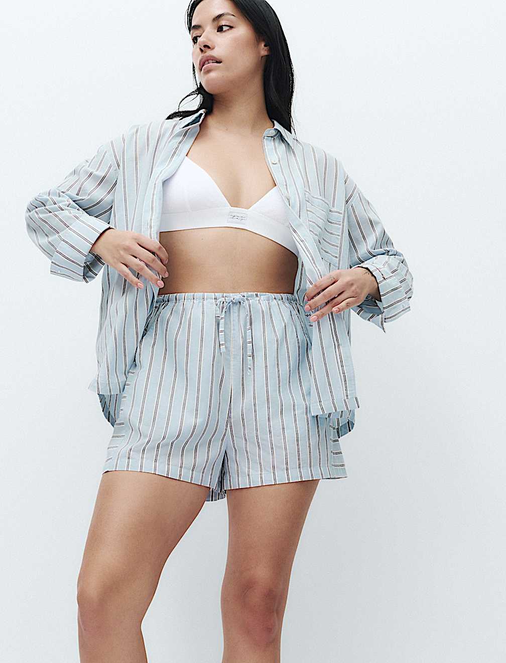 Pure Cotton Cambric Striped Pyjama Shorts