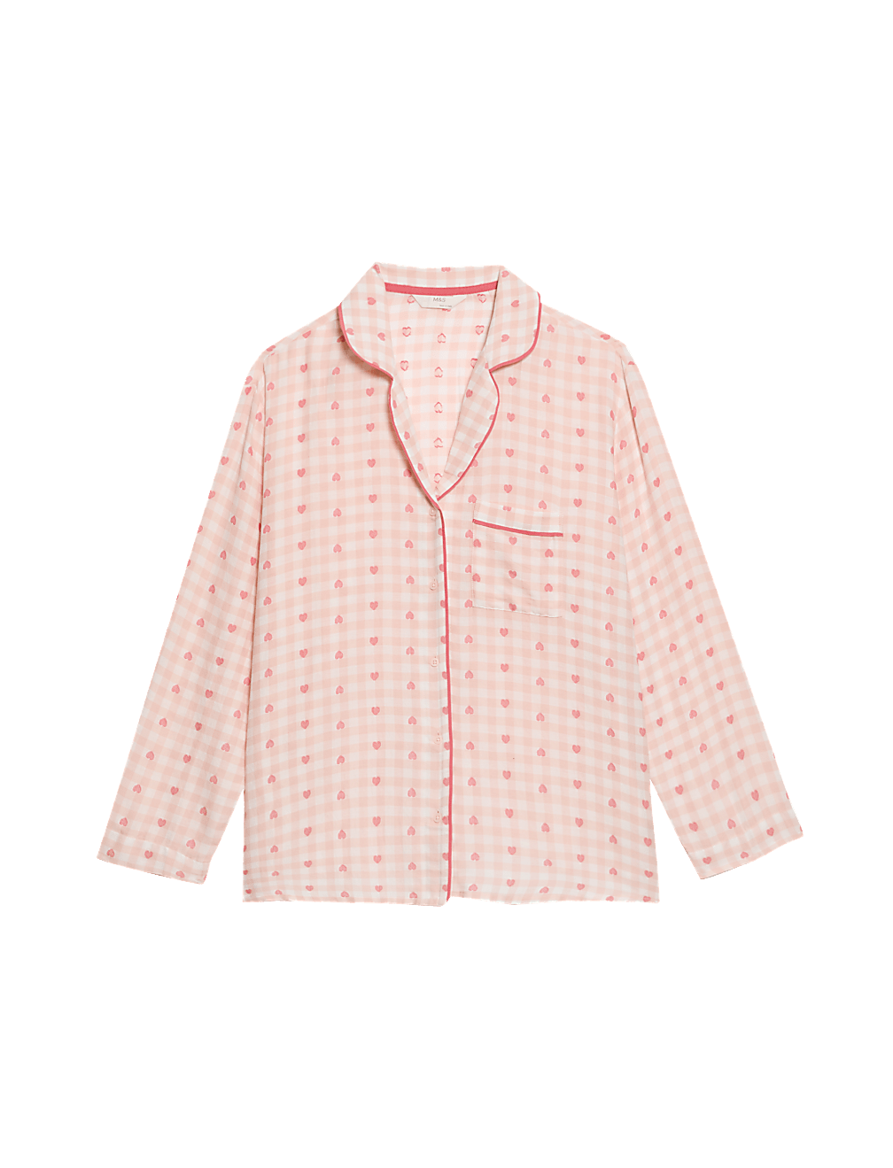 Cotton Rich Checked Heart Print Pyjama Top