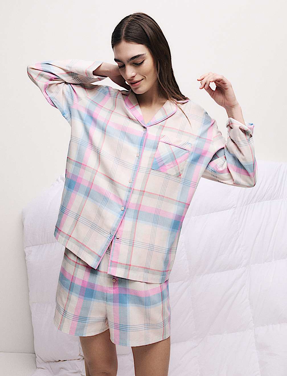 Cotton Blend Checked Pyjama Top