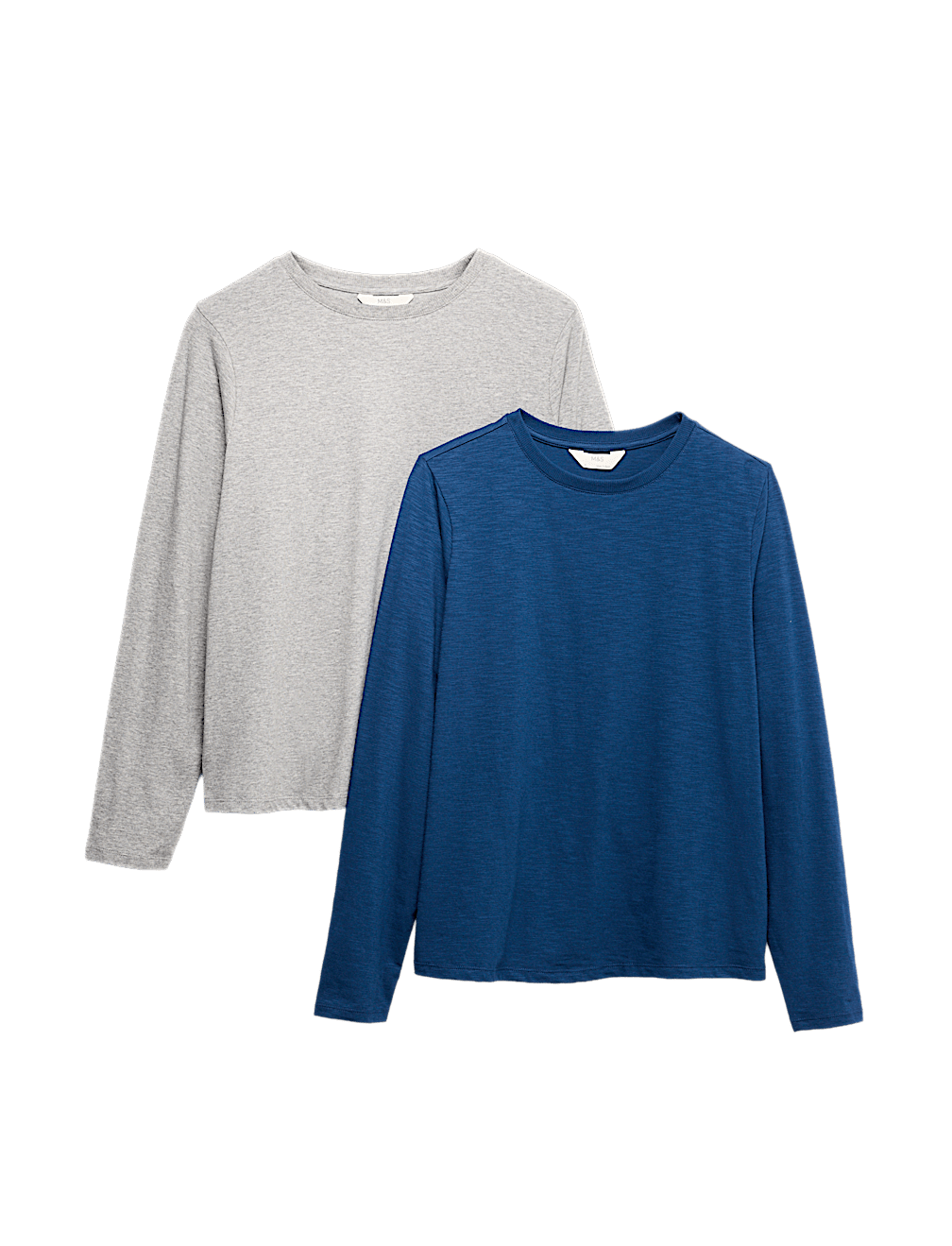 2pk Pure Cotton Slub Long Sleeve Pyjama Tops