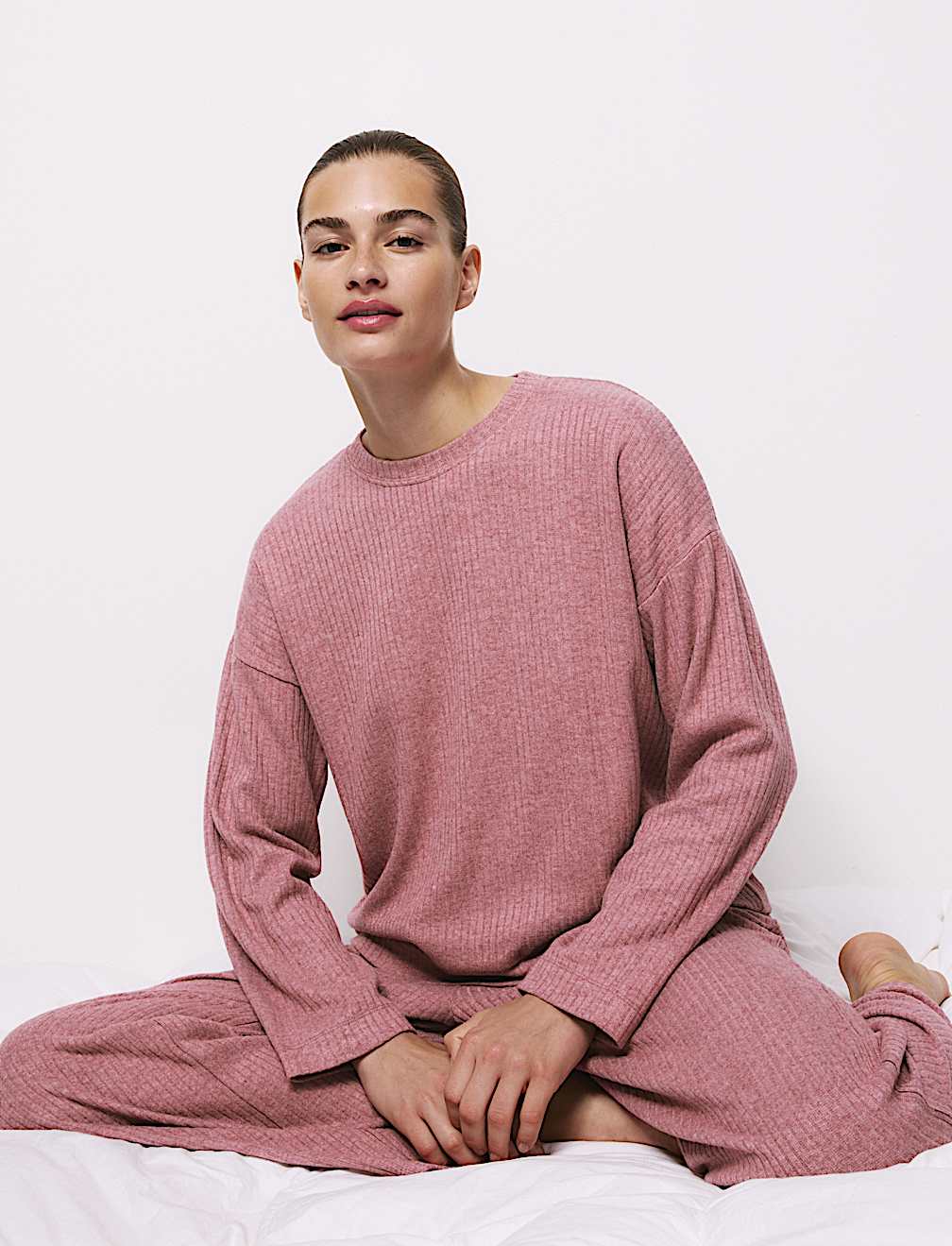 Ribbed Crew Neck Long Sleeve Pyjama Top