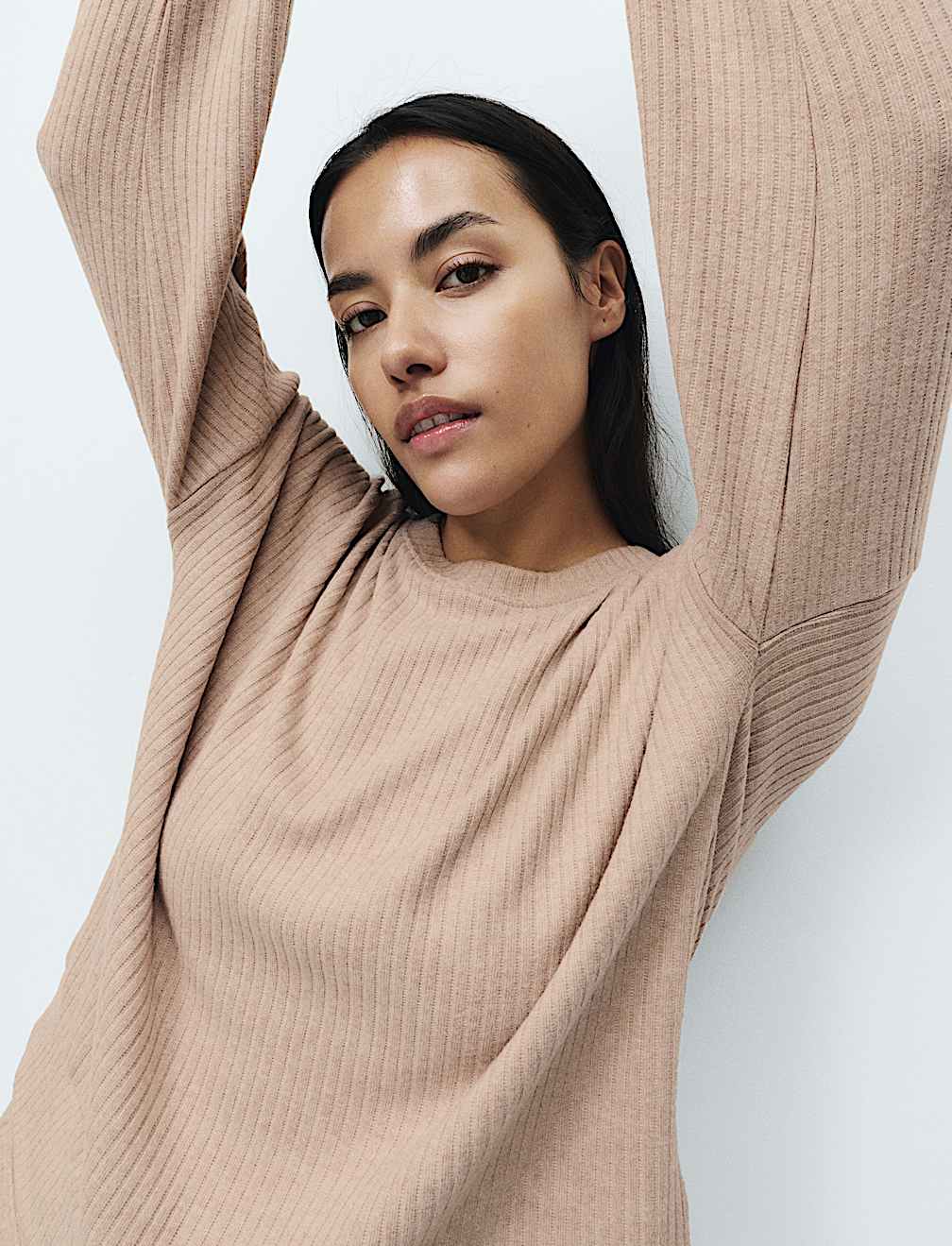 Ribbed Crew Neck Long Sleeve Pyjama Top