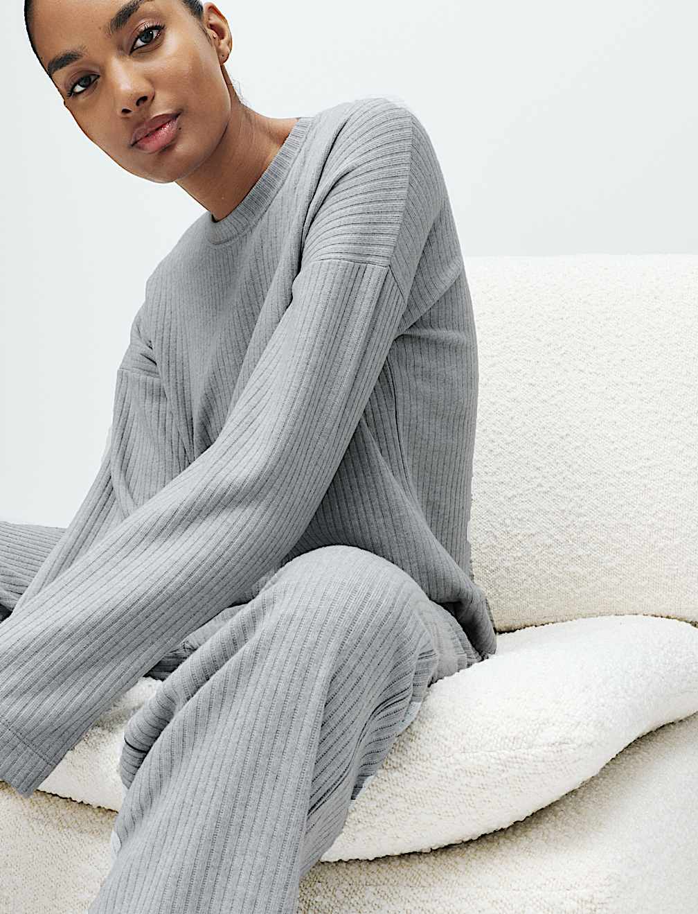 Ribbed Crew Neck Long Sleeve Pyjama Top
