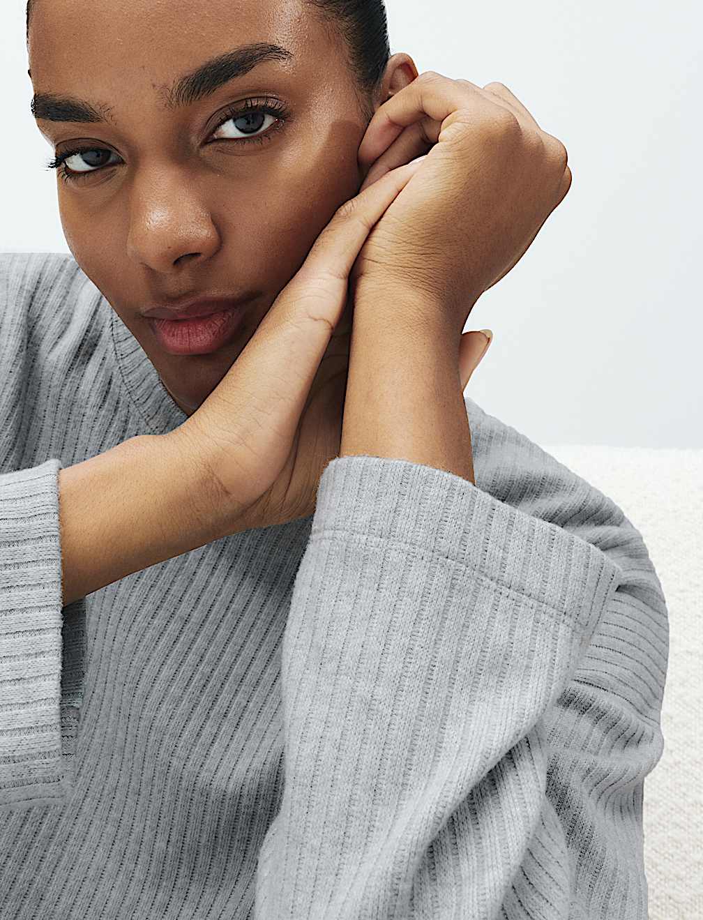 Ribbed Crew Neck Long Sleeve Pyjama Top