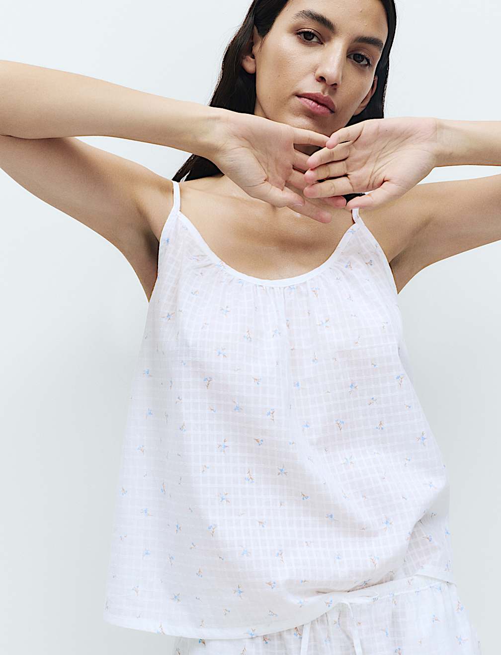 Pure Cotton Dobby Grid Ditsy Print Cami Top