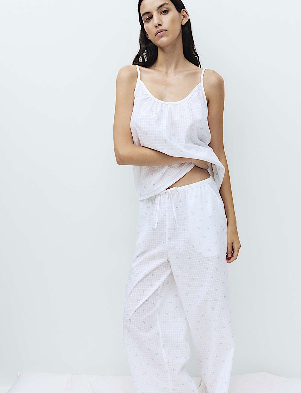 Pure Cotton Dobby Grid Ditsy Print Cami Top