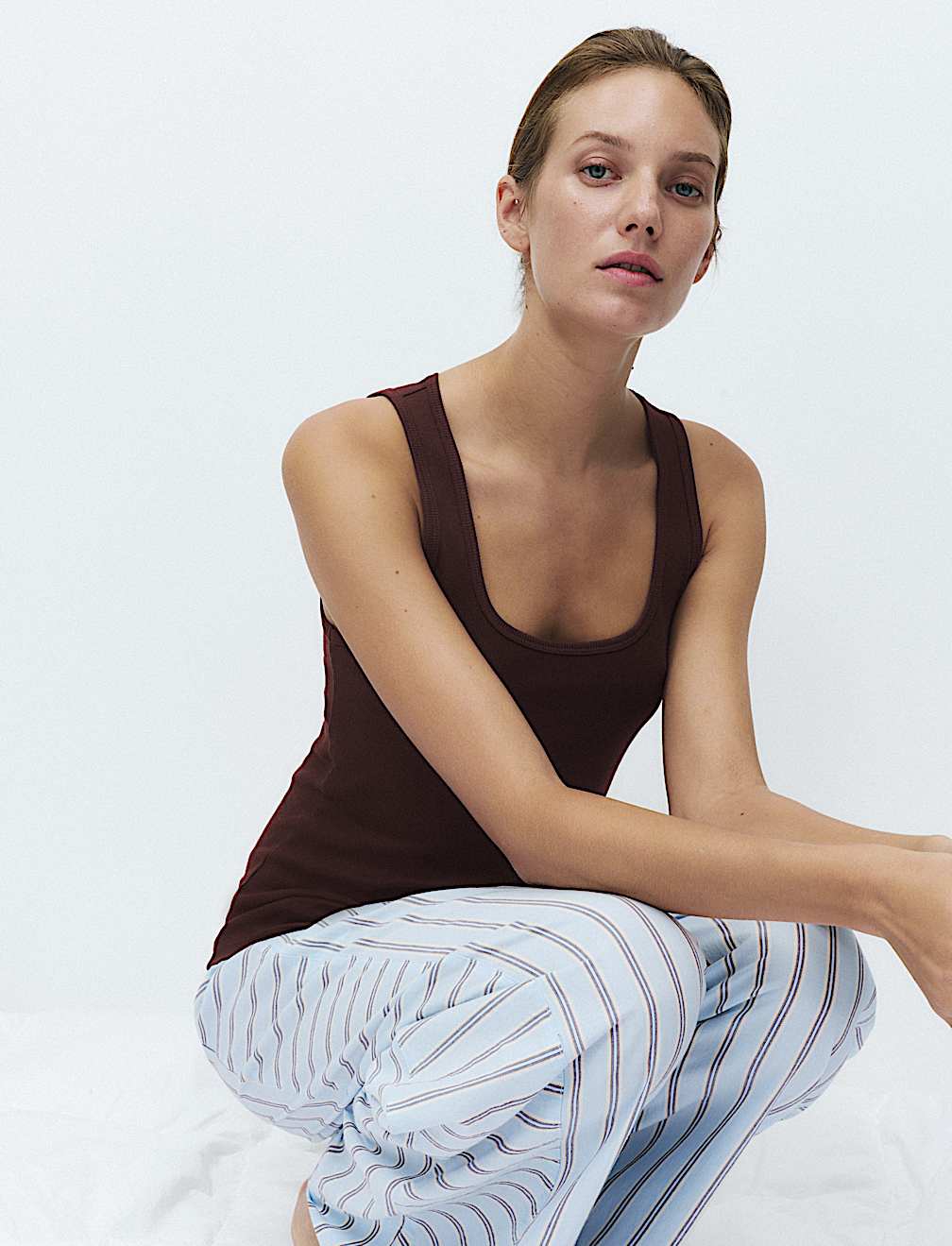 Cotton Rich Ribbed Pyjama Vest Top