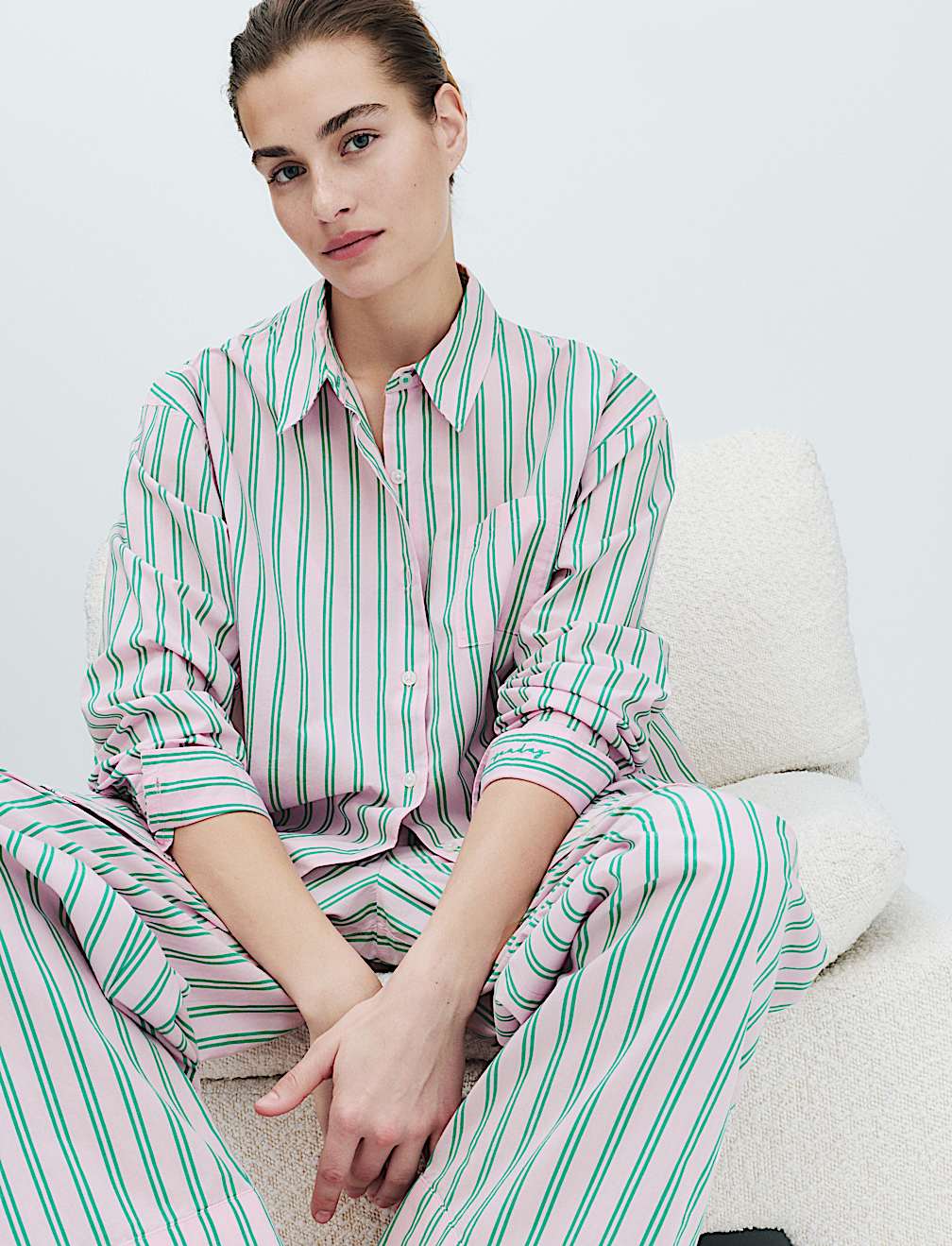 Pure Cotton Poplin Striped Pyjama Shirt