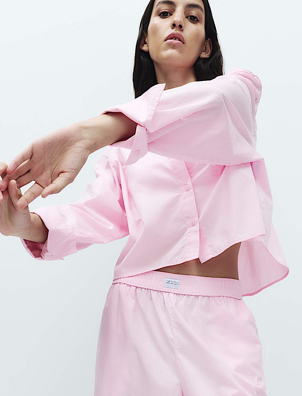 Pure Cotton Cropped Pyjama Shirt