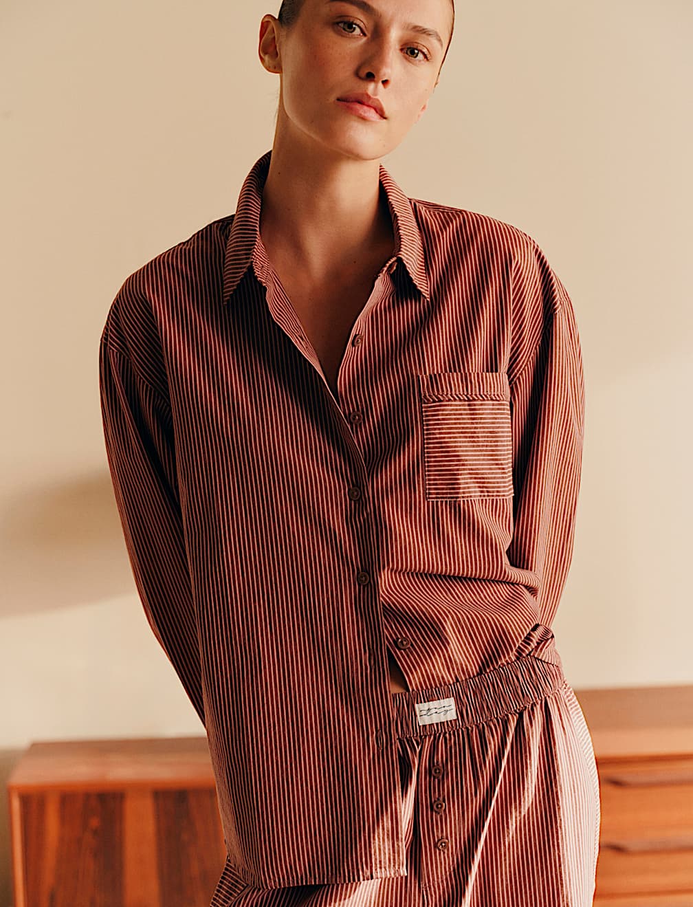Pure Cotton Poplin Striped Pyjama Shirt