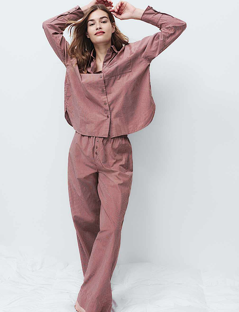 Pure Cotton Poplin Striped Pyjama Shirt