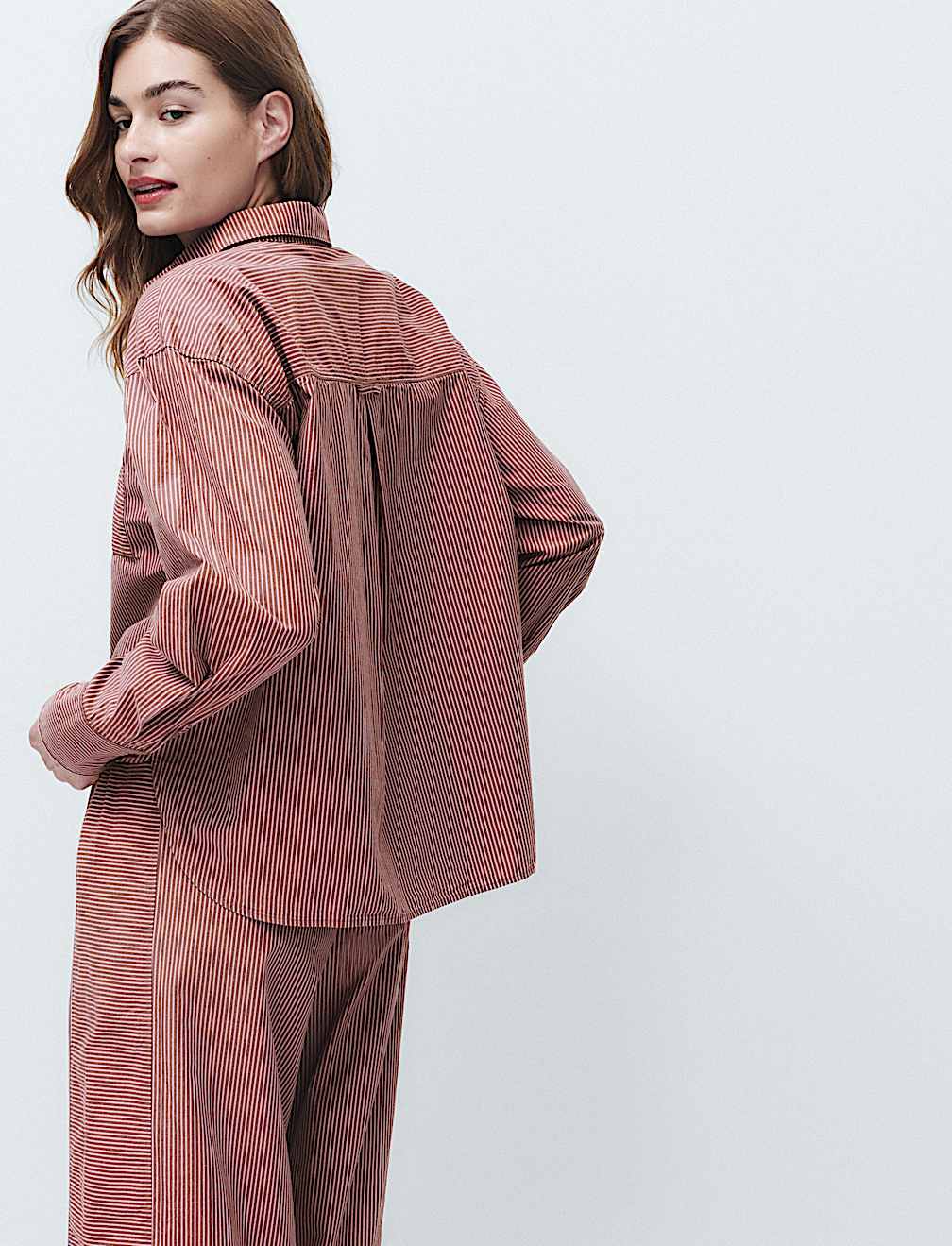 Pure Cotton Poplin Striped Pyjama Shirt