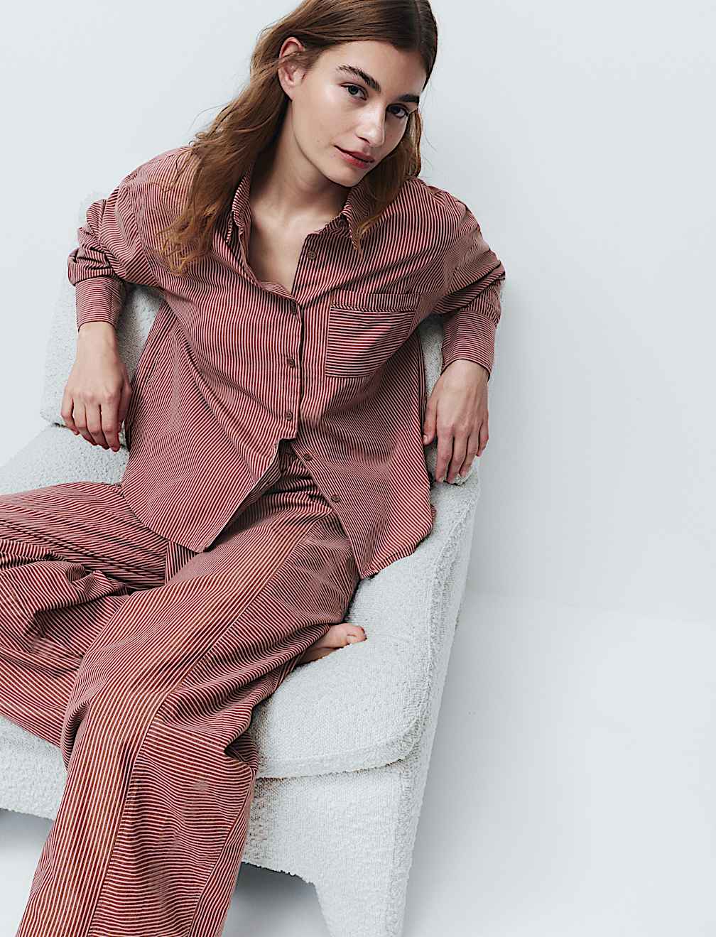 Pure Cotton Poplin Striped Pyjama Shirt