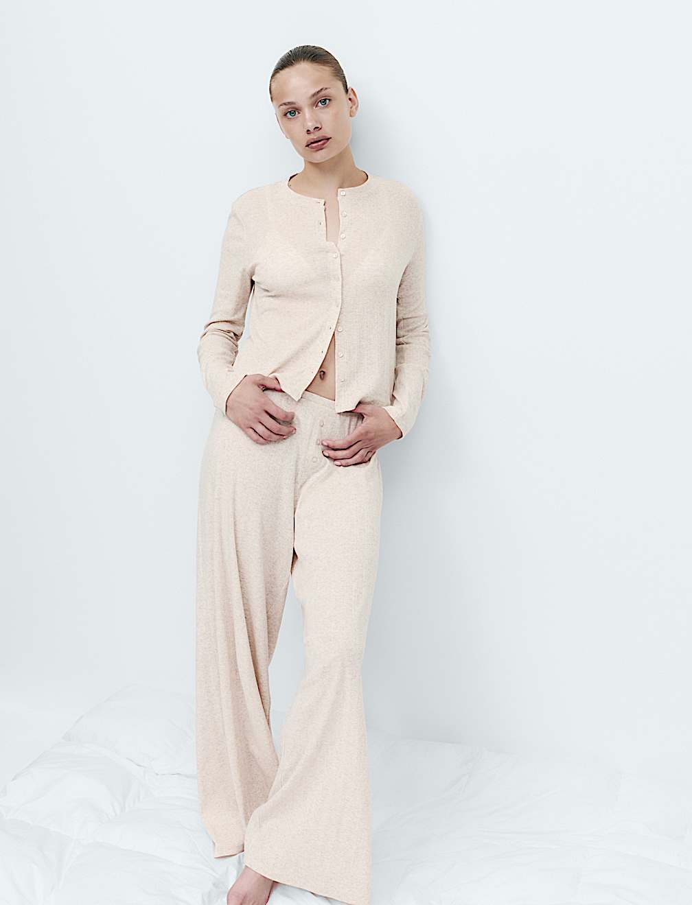 Cotton Blend Pointelle Lounge Cardigan
