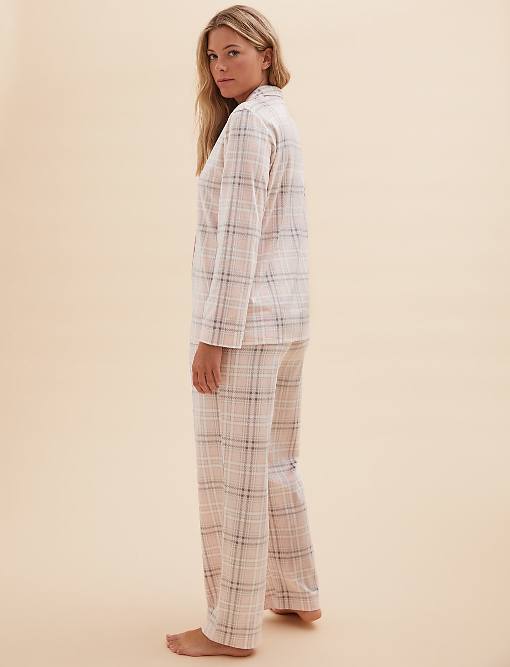 Fleece Checked Rever Collar Pyjama Set