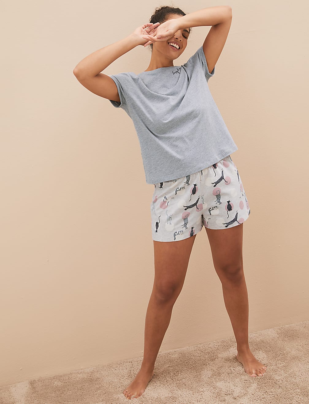 Cotton Rich Cat Print Short Pyjama Set