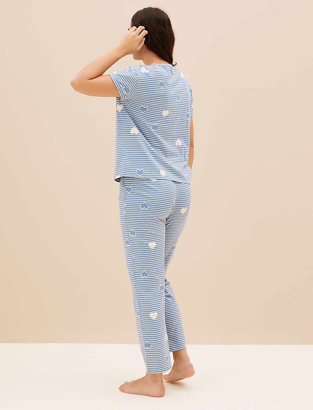 Pure Cotton Striped Heart Print Pyjama Set