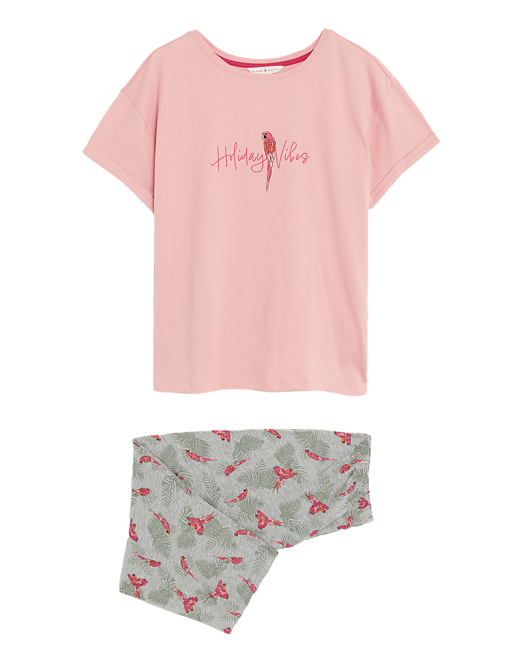 Cotton Rich Parrot Print Cropped Pyjama Set