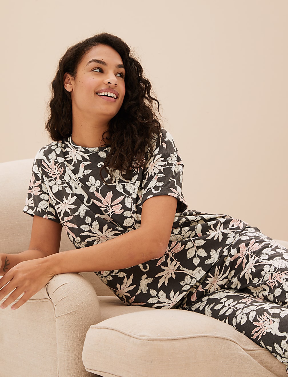 Cotton Rich Jungle Print Cropped Pyjama Set